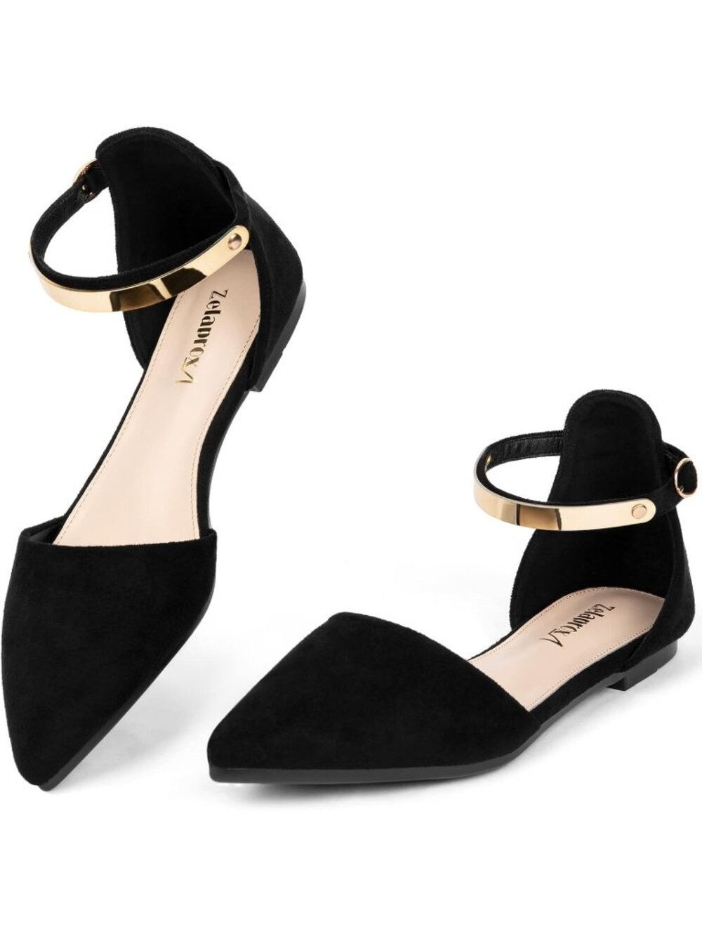 Women's Flats Rhinestone Black/Gold Pointed Toe Comfort Flat Silver Bowknot